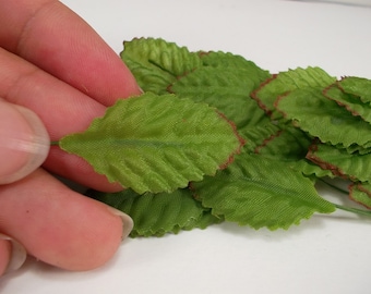 Silk Fake Leaves with Wire Stem, Green Brown Fabric Artificial Leaf for DIY Crafts, Wedding Bouquet, Hair Accessories Size #8