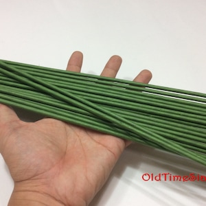 Puede incluir: Un paquete de tallos de alambre floral verde, de aproximadamente 30 cm de largo, utilizados para manualidades y arreglos florales.
