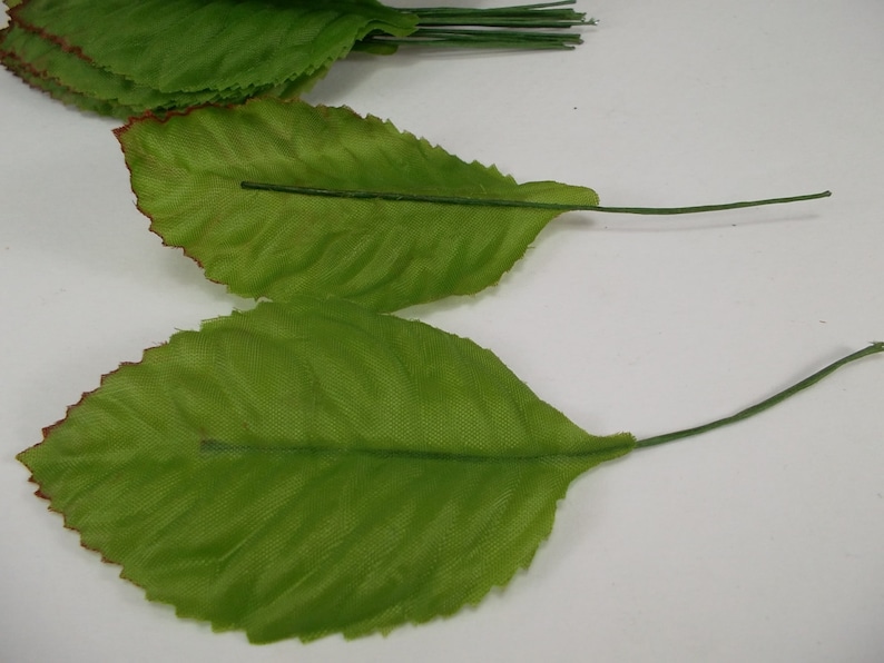 Fake Leaves Silk Green Brown Rose Leaves Fabric Artificial Leaf with Wire Stem Wedding Bouquet Make Hair Clips Headbands Hats Size#2