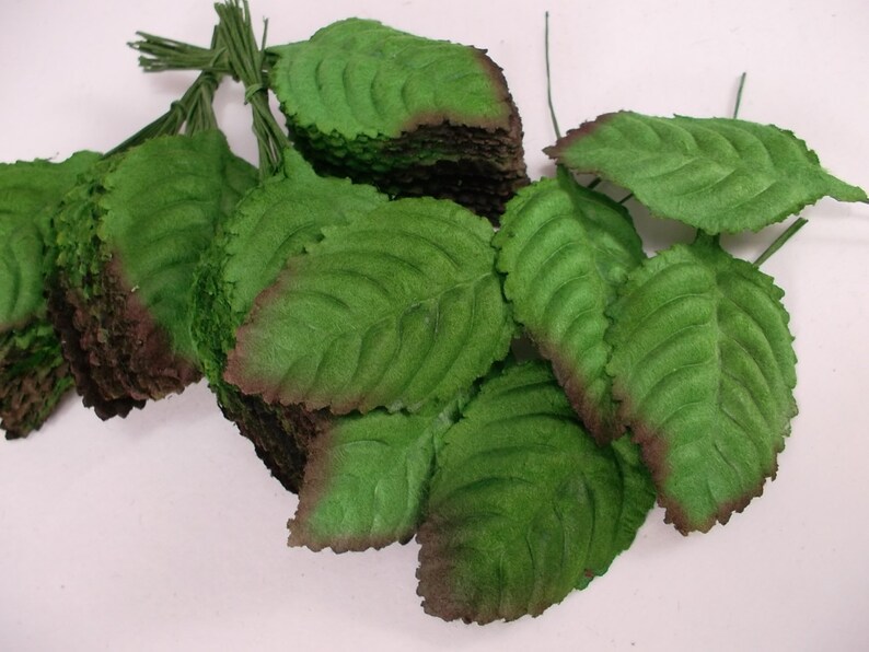 Fake Leaves Green Brown Rose Leaves Mulberry Paper Artificial Etsy France