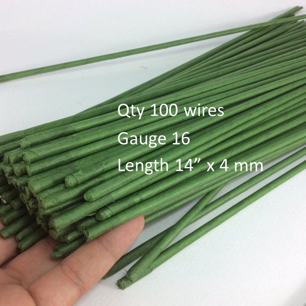 100 Stems Large Long Big Length 14 inches X 4 mm Floral Wire Flower Stem Artificial Floral Stem Green Wire Stems Gauge#16