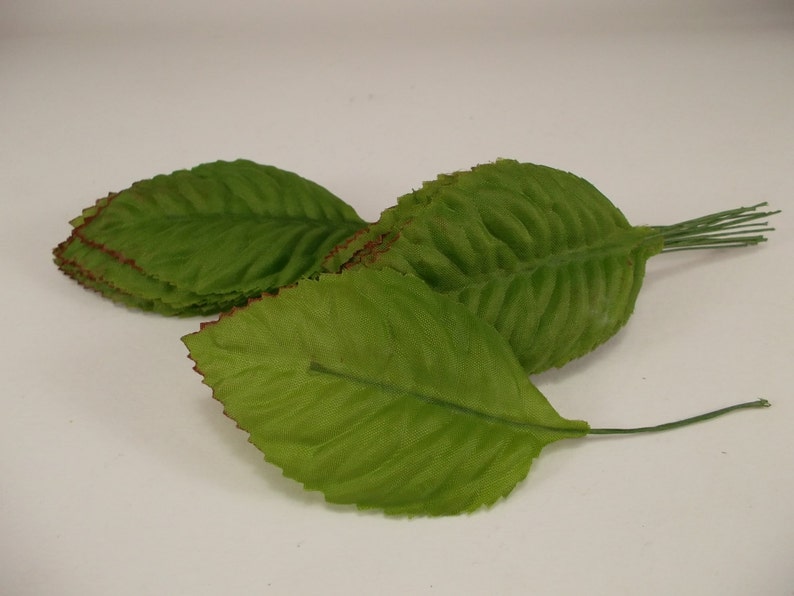 Fake Leaves Silk Green Brown Rose Leaves Fabric Artificial Leaf with Wire Stem Wedding Bouquet Make Hair Clips Headbands Hats Size#2