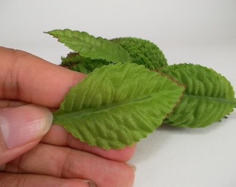 Silk Fake Leaves with Wire Stem, Green Brown Fabric Artificial Leaf for DIY Crafts, Wedding Decor, Hair Accessories Size #4