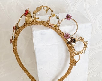 Whimsical Pastel Gold Crown Fascinator Headpiece