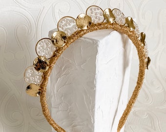 Gold crown with pearl embellishment headpiece / fascinator / headband