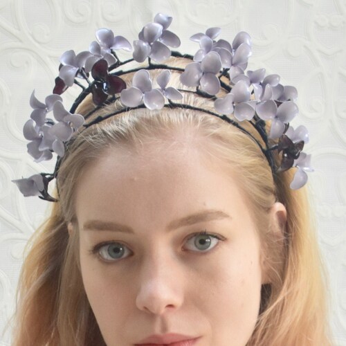 Purple Lilac Statement Resin shops Flower Crown Fascinator Headpiece