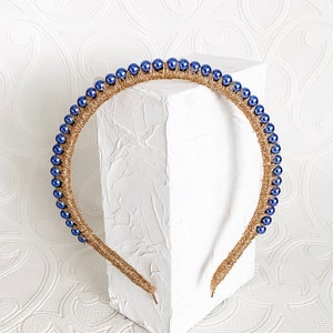 Pearl Headband, Crown, Headpiece, Fascinator, simple - Blue