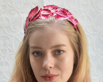 Red Metal Leaf Crown Fascinator Headpiece