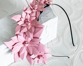 Baby Pastel Pink Leather Off-Centre Flower Crown Fascinator Headpiece