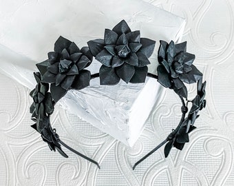 Leather Flower Crown, Fascinator, Headpiece, headband - Black