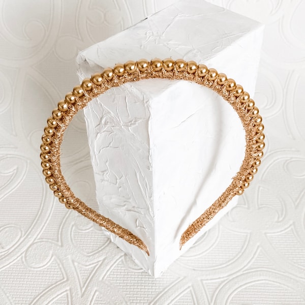Pearl Headband, Crown, Headpiece, Fascinator, simple - Gold