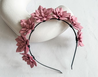 Leather Flower Crown, Fascinator, Headpiece, headband - Baby Pink