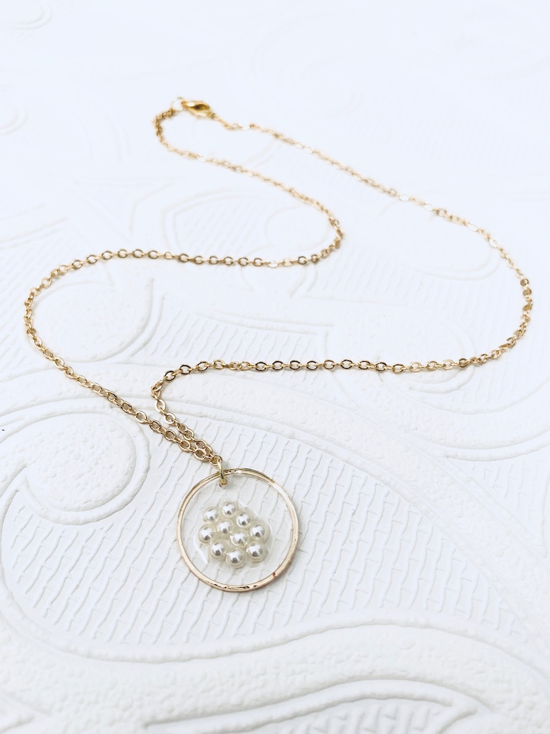Gold Plated Pearl Resin Round Pendant Necklace