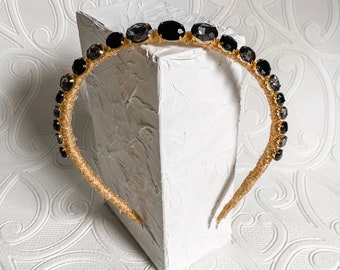 Gemstone / Jewel Headband, Crown, Headpiece, Fascinator - Black