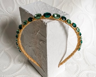 Gemstone / Jewel Headband, Crown, Headpiece, Fascinator - Green