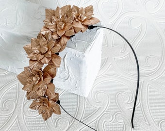 Leather Off-Centre Flower Crown, Fascinator, Headpiece, headband - Rose Gold