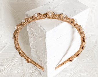 Gemstone Embellished Headband, Crown, Headpiece, Fascinator, simple - Ivory / Pearl / White