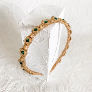 Gemstone Embellished Headband, Crown, Headpiece, Fascinator, simple - Green / Emerald