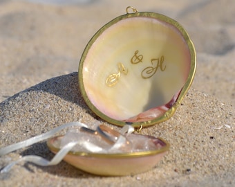 Muschel-Ringhalter, Gold-Muschel-Ring-Box, Hochzeit am Strand, Strand-Verlobungsring-Halter, nautische Ring-Box, Muschel-Ring-Träger, Muschel-Box