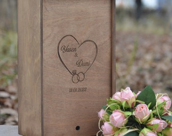 Wooden box for Wedding glasses for bride and groom, Personalized wooden gift box, customed wooden case