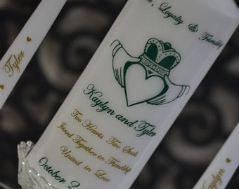 Celtic Unity Candle Set for Weddings with Claddagh Ring, Irish unity candles for wedding
