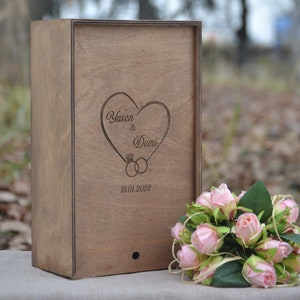 Houten kist voor bruiloft bril voor bruid en bruidegom, gepersonaliseerde houten geschenkdoos, op maat gemaakte houten kist
