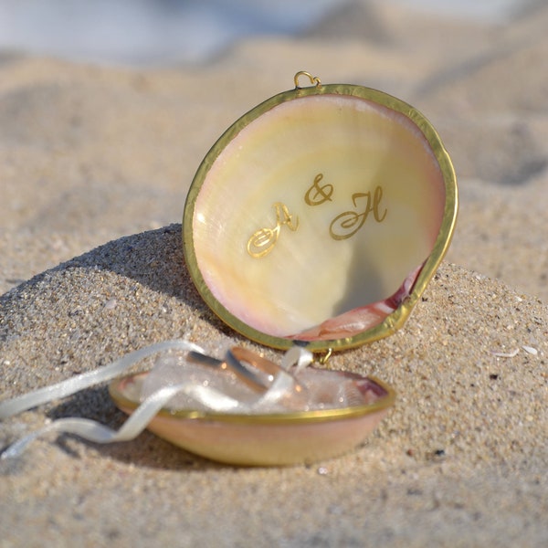 Muschel Ring Halter, Gold Muschel Ring Box, Hochzeit am Strand, Strand Verlobungsring Halter, nautischen Ring Box, Shell Ring Träger, Shell Box