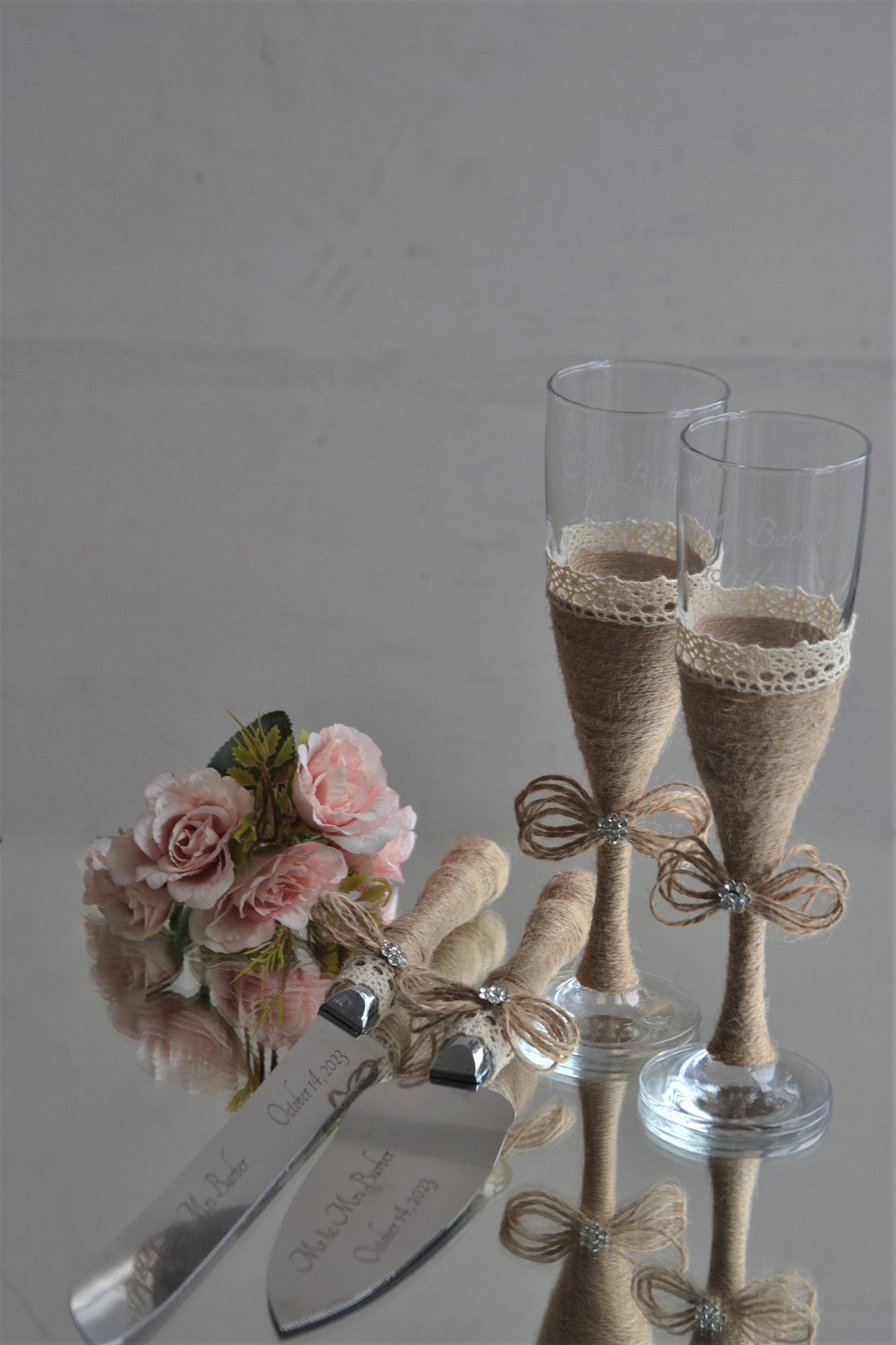 Wedding Flutes Set-Silver-082