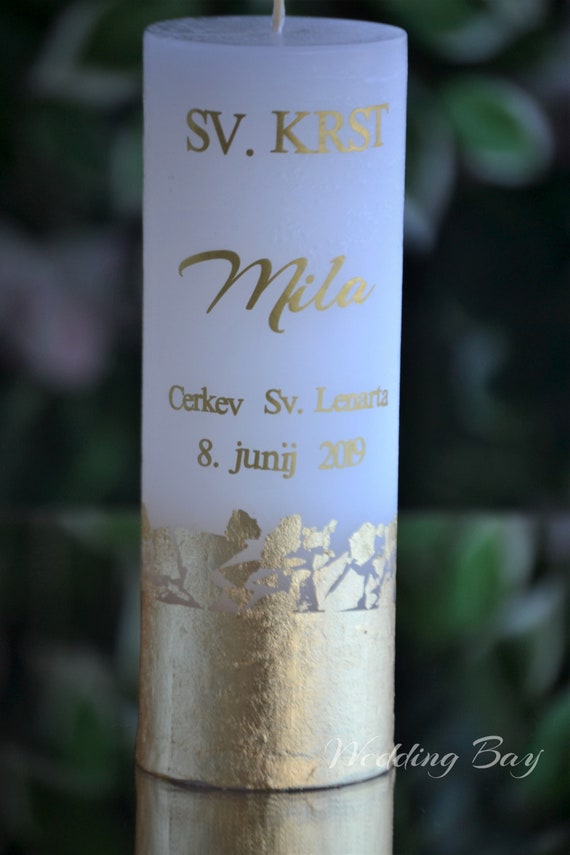Gold Baptism Candle Christening Gift First Communion Candle Etsy