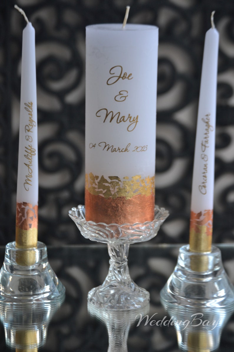 Rose Gold Unity Candle Set Wedding Candle Set Personalized Etsy
