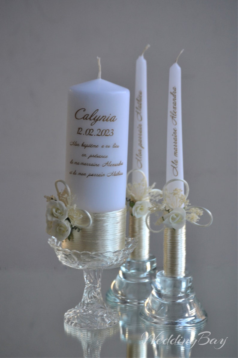 Unity candle set with flowers, Personalized unity candle set, Rustic wedding candle set, Wedding candles and holders unity set image 2