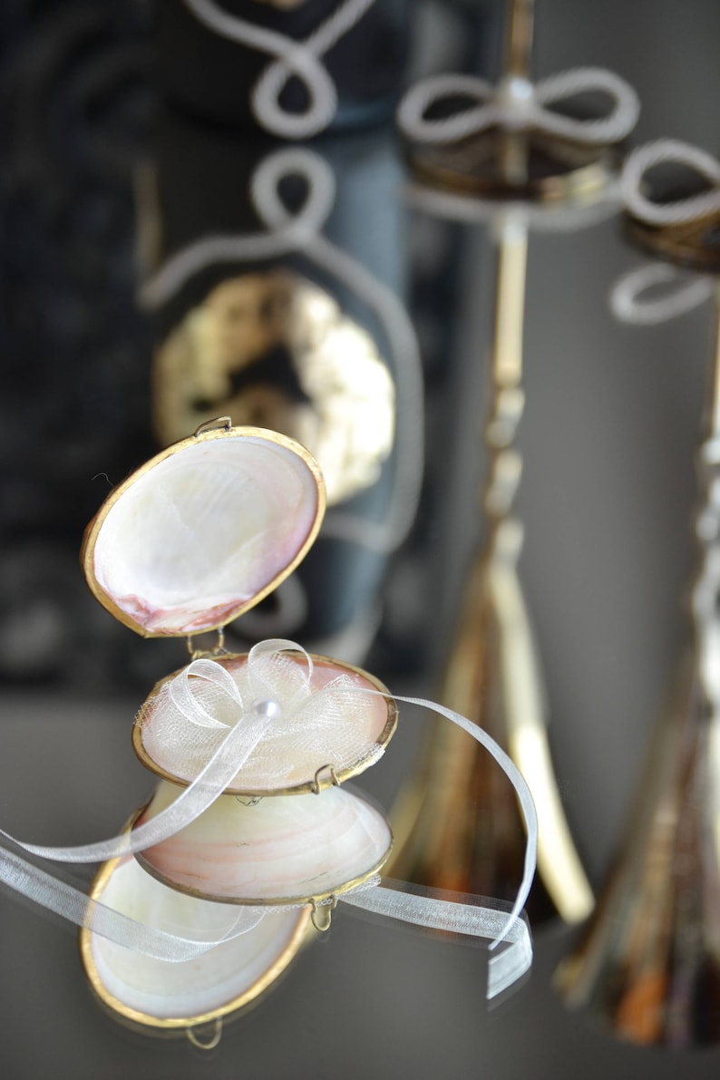 Seashell Ring Holder Gold Shell Ring Box Beach Wedding Etsy