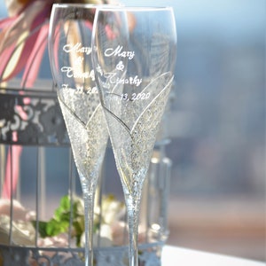 Glasseam Wedding Champagne Flutes Set of 2 Silver Toasting Glasses for  Bride and Groom