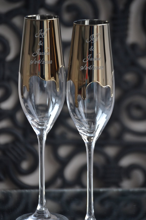 Gold Wedding Glasses Metal Champagne Flutes for Bride and Groom 50th Anniversary Glasses Etsy UK