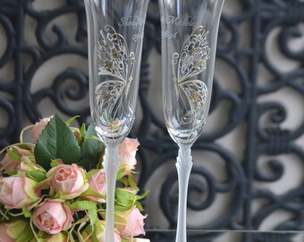 Wedding glasses and a Matching Cake Serving Set with Butterflies - custom listing for Stacey