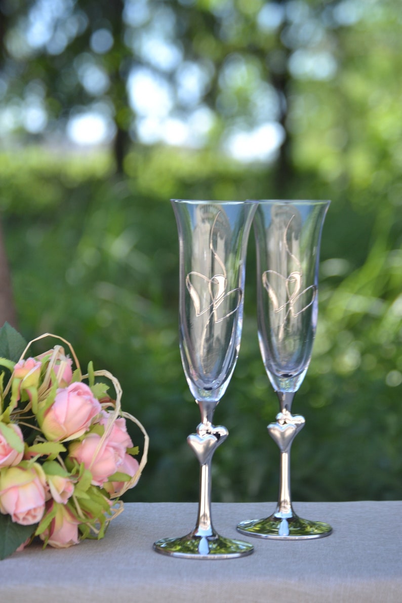 Toasting Flutes for Wedding Anniversary Gift Hearts Wedding Etsy