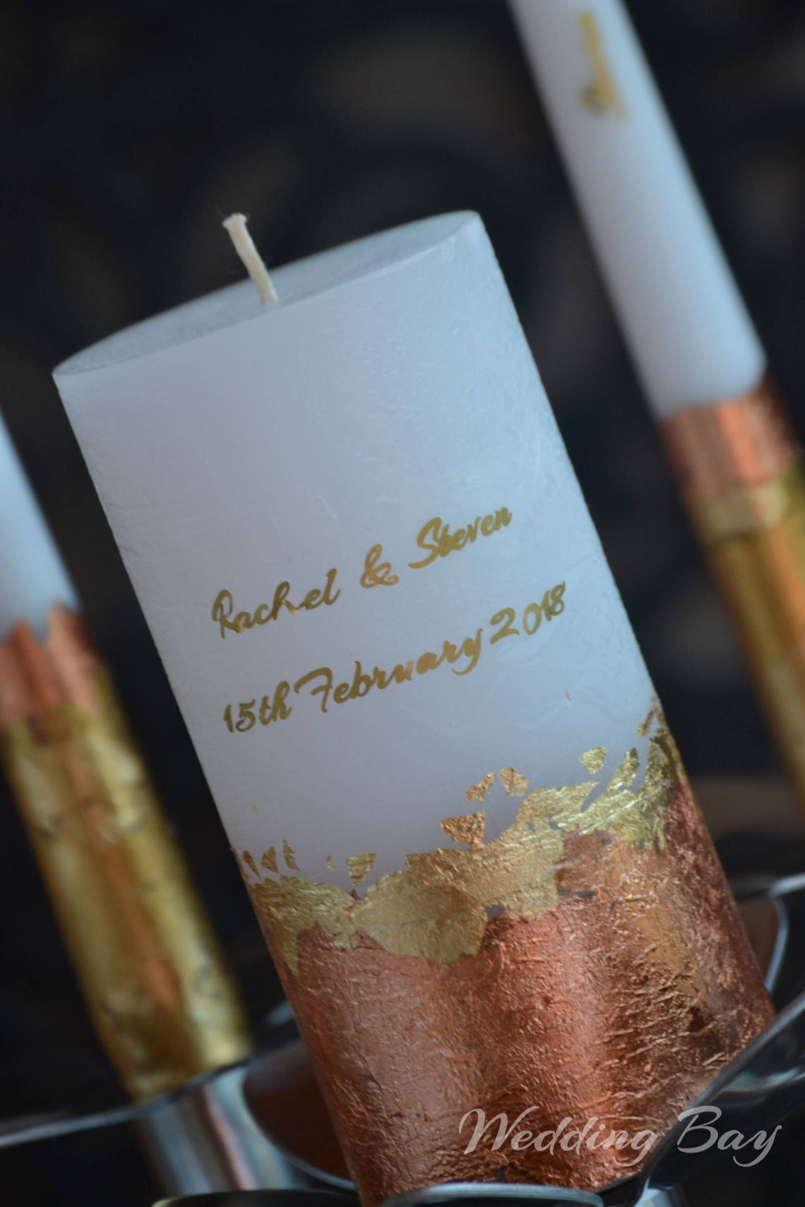 Rose Gold Unity Candle Set Wedding Candle Set Personalized Etsy