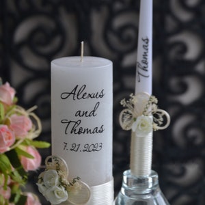 Unity candle set with flowers, Personalized unity candle set, Rustic wedding candle set, Wedding candles and holders unity set Black