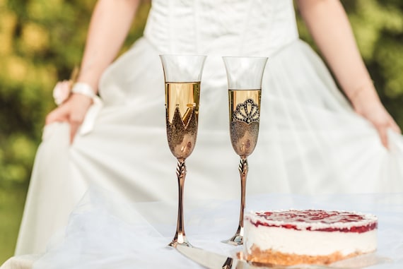 Toasting Flutes for Wedding Champagne Flutes King and Queen