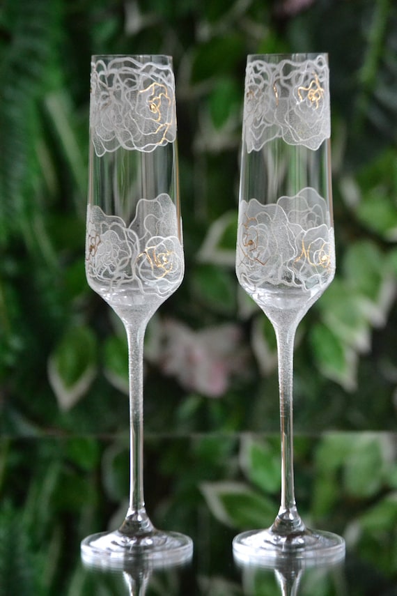 Bride and Groom Champagne Glasses Shop Online Handpainted Gift