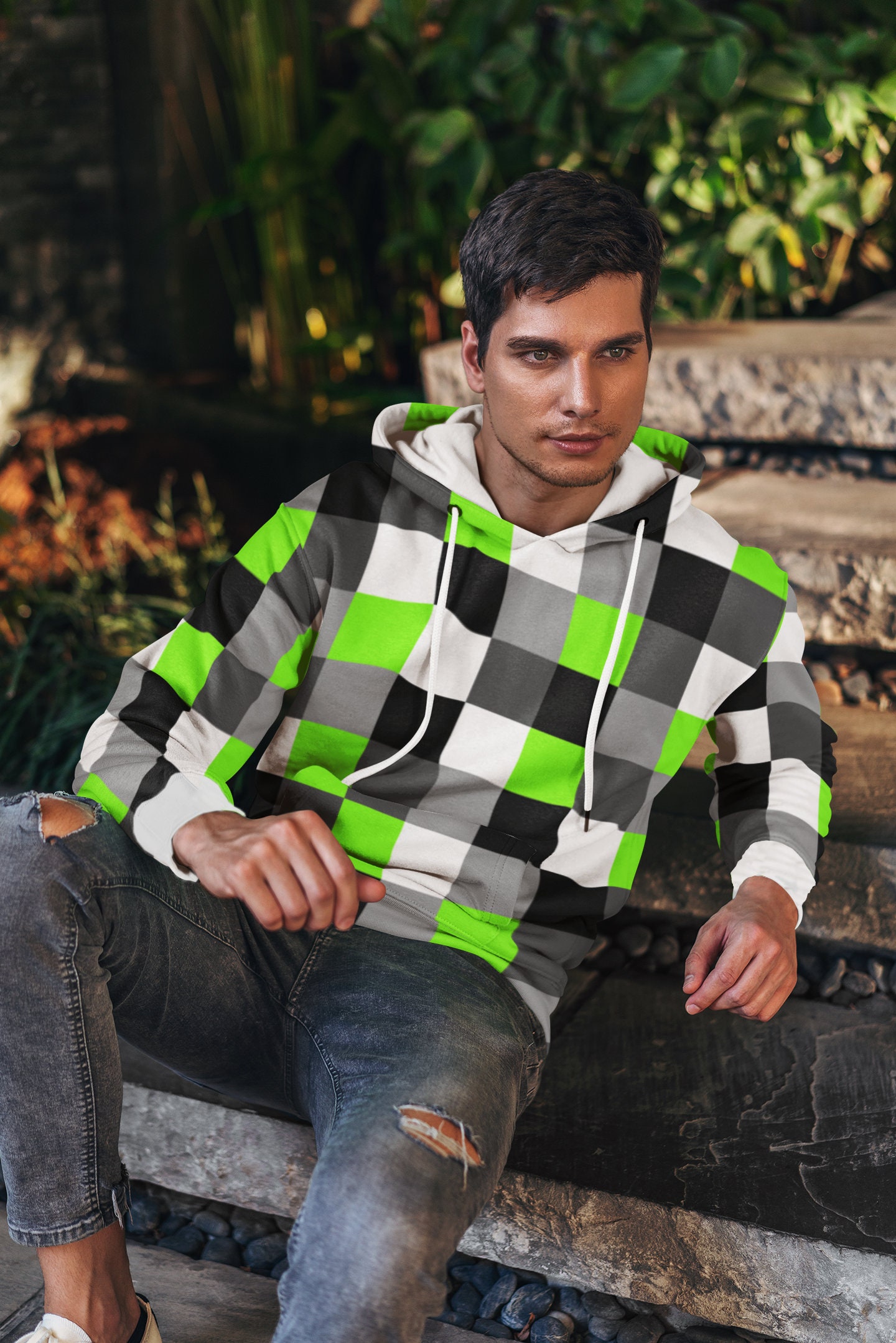 国内で当店のみ 99CLUB - Retro Print Checkered Hoodie 国内で当店のみ 99CLUB - Retro Print Checkered Hoodie