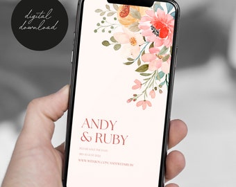 Floral Mobile Save The Date Template, Watercolour Wedding Invite, Mobile Template, Digital Download, CANVA, Save The Date Invite