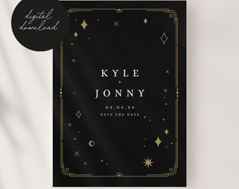 Kyle Boho Save The Date Uitnodiging Sjabloon, Hemelse Bruiloft Uitnodigen, Minimalistisch, Digitale Download, Instant Download, CANVA