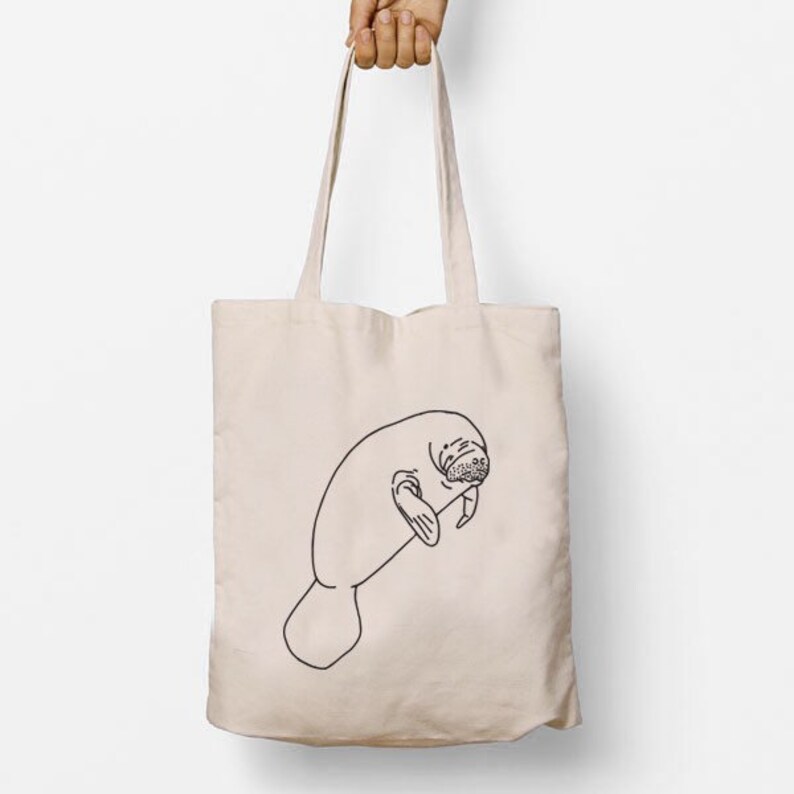 Shopping Bag Gift Long Handle Bag Back To School Manatee Tote Bag Beach Bag Personalised Cotton Shopper Vegan Tote Bag