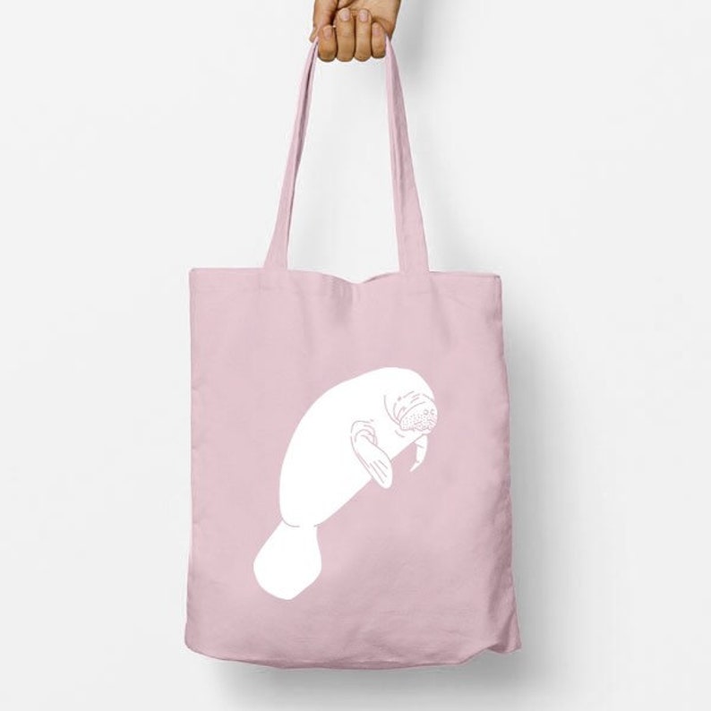 Shopping Bag Gift Long Handle Bag Back To School Manatee Tote Bag Beach Bag Personalised Cotton Shopper Vegan Tote Bag