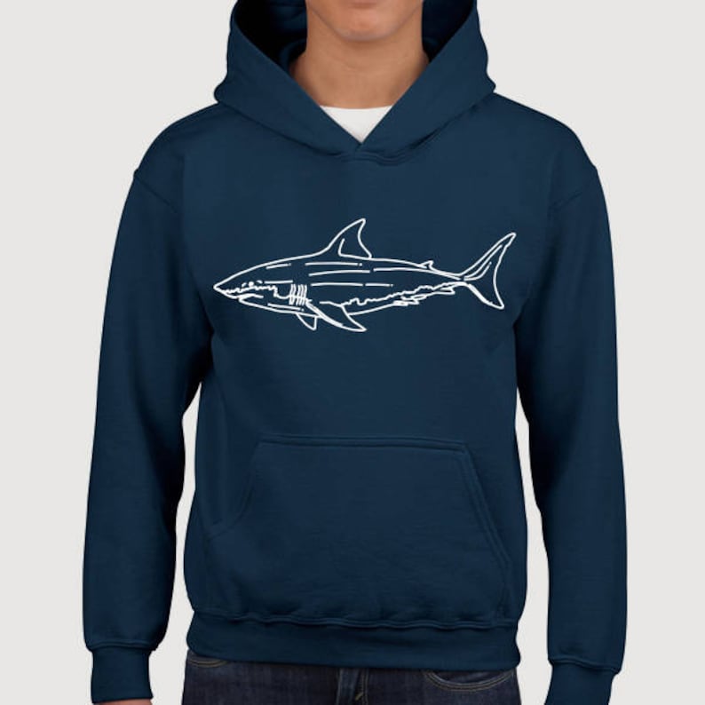 Great White Shark Illustration Drawing Childrens Unisex Kids Hooded Sweater Sweatshirt Hoodie Cosy Cute TumblrFree ship