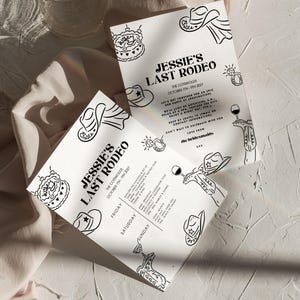 Set de Invitación A5 Editable Last Rodeo Despedida de Soltera y Tarjeta Itinerario