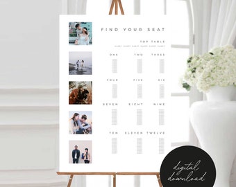 Printable Wedding Seating Chart with Photos | Digital Download | Personalized Wedding Seating Plan | Customizable Table Assignment Sign