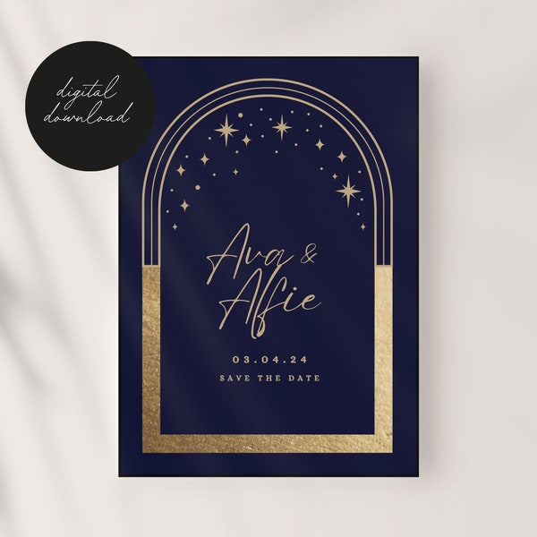 Celestial Save The Date Invitation Template, Arch Save The Date, Modern Minimalist, Digital Download, Instant Download, Canva Template