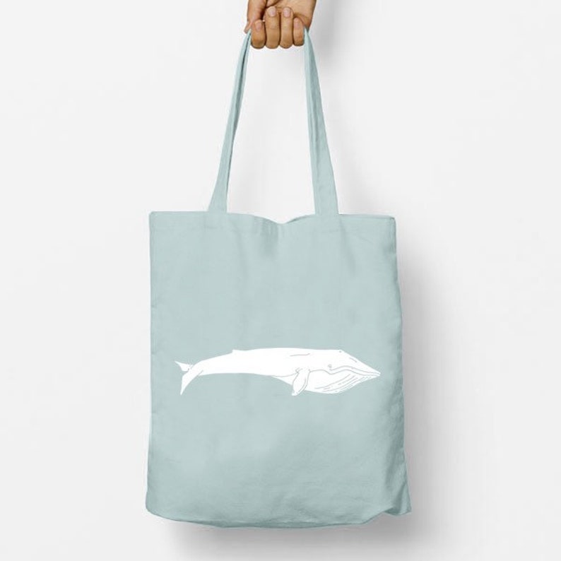 Long Handle Bag Personalised Cotton Shopper Blue Whale Tote Bag Beach Bag Vegan Tote Bag Back To School Shopping Bag Gift